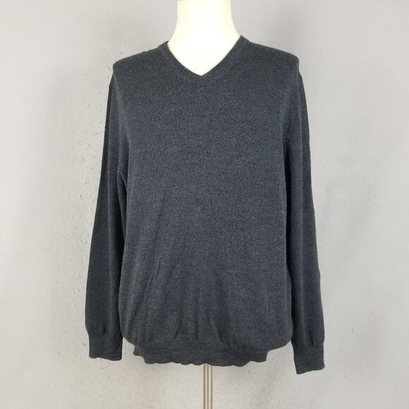 Calvin Klein Sweater Mens Extra Large Gray V-Neck Merino Wool Pullover Knit - Picture 1 of 14